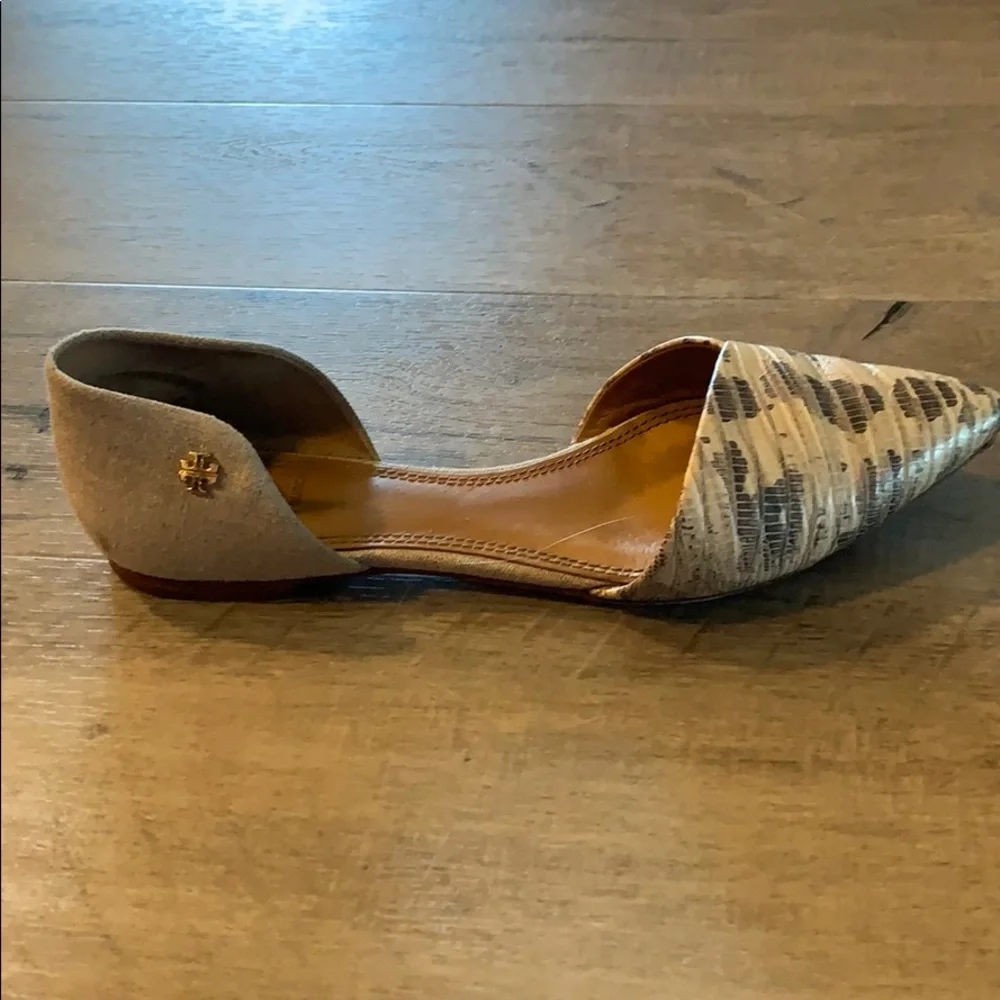 Tory Burch Cream and Brown Pointed Toe Flats